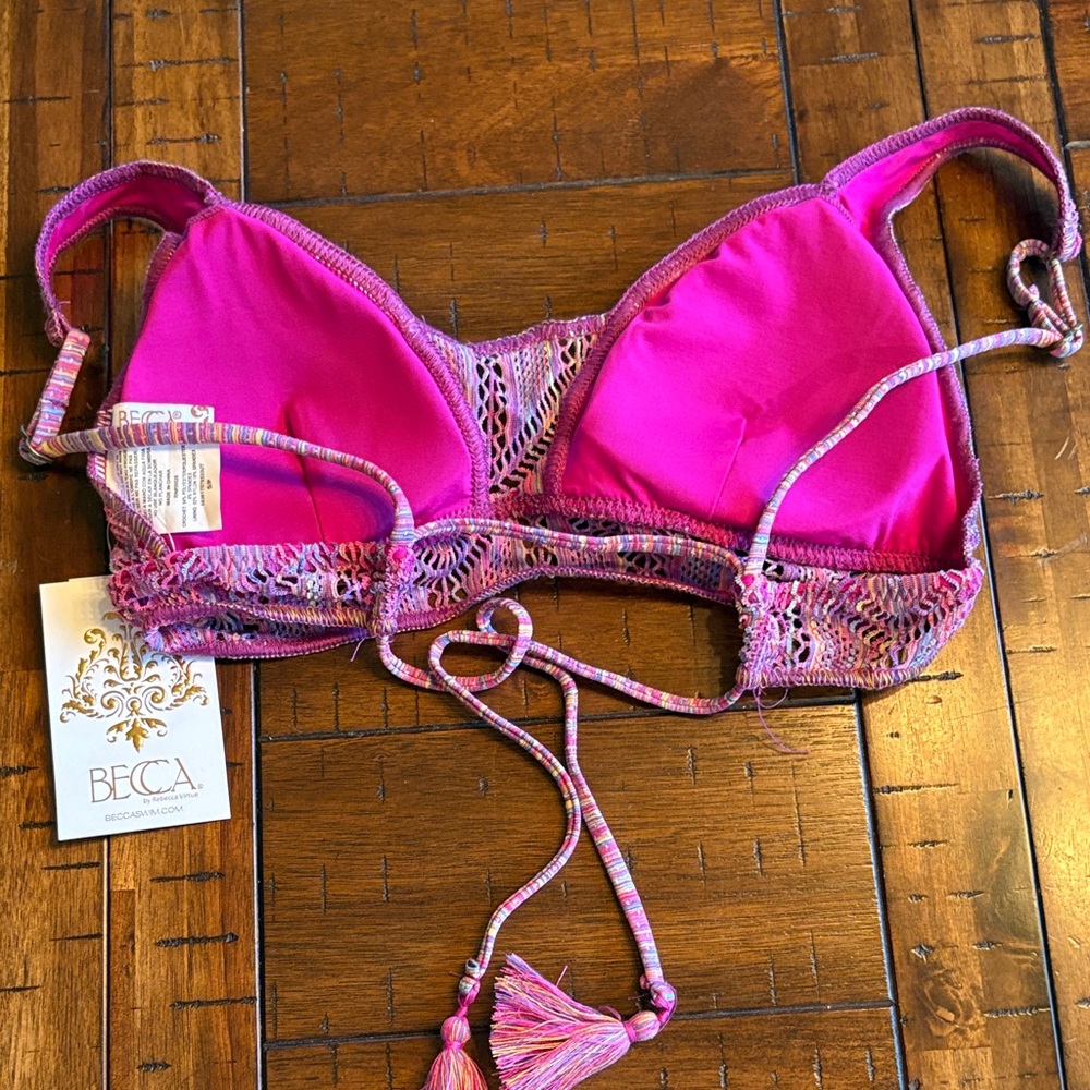 BECCA Pink/Purple Crochet Bikini Top - Small - Boho Barbie, Hippie - Sun ☀️ - Picture 6 of 7